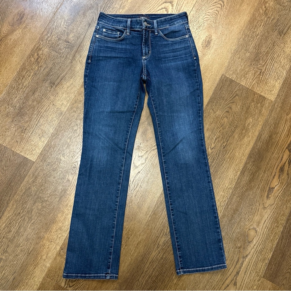 NYDJ Jeans Womens 0P Blue Marilyn Straight Lift Tuck Technology Petite Denim